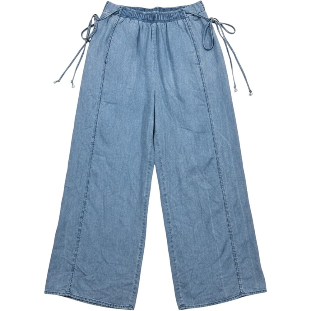 Doe and Rae Blue Wide Leg Chambray Pants Side Tie Elastic Waist Small